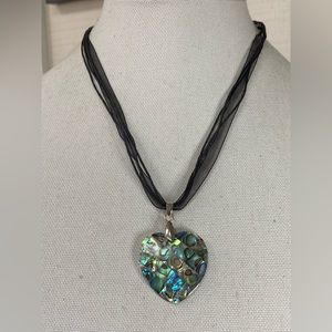 Mosaic style abalone heart necklace